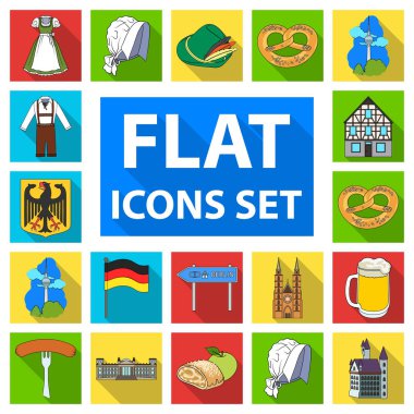 Ülke Almanya set koleksiyonu tasarım için düz simgeler. Almanya ve dönüm noktası sembol stok web illüstrasyon vektör.