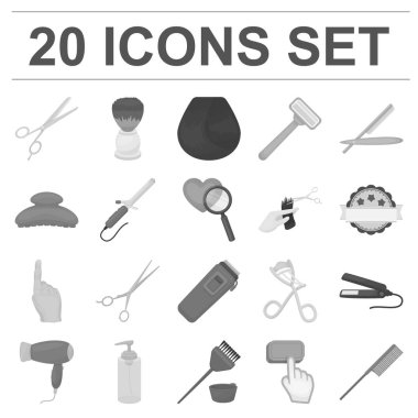 Kuaför ve araçları tek renkli simgeler set koleksiyonu tasarım için. Meslek Kuaför vektör simge stok web çizimi.