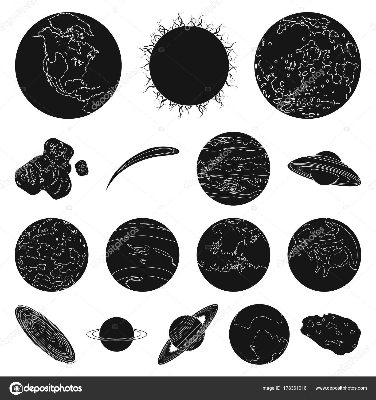 Planets Of The Solar System Black Icons In Set Collection