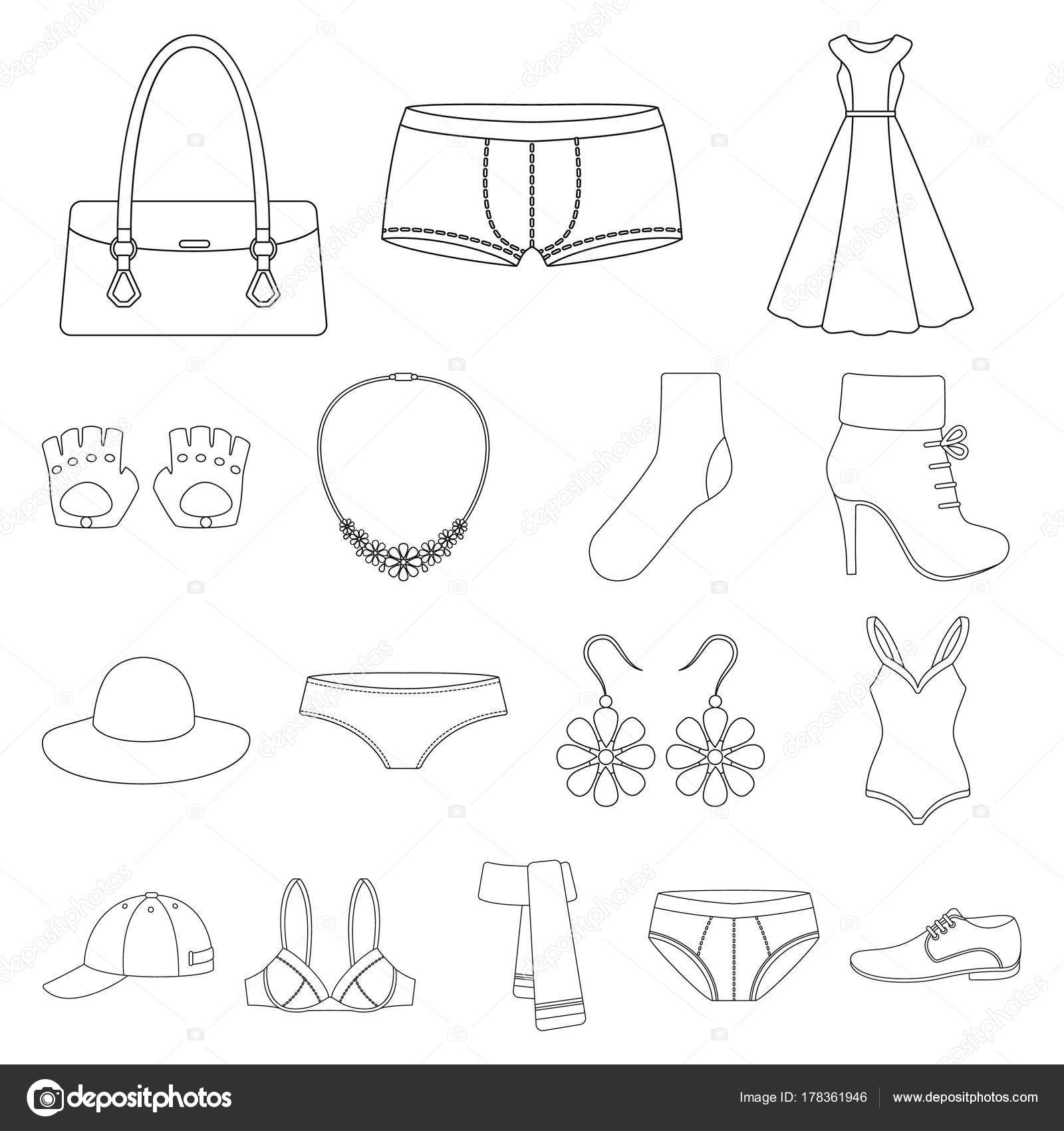 Vestiti E Accessori Contorno Icone In Insieme Di Set Per Il
