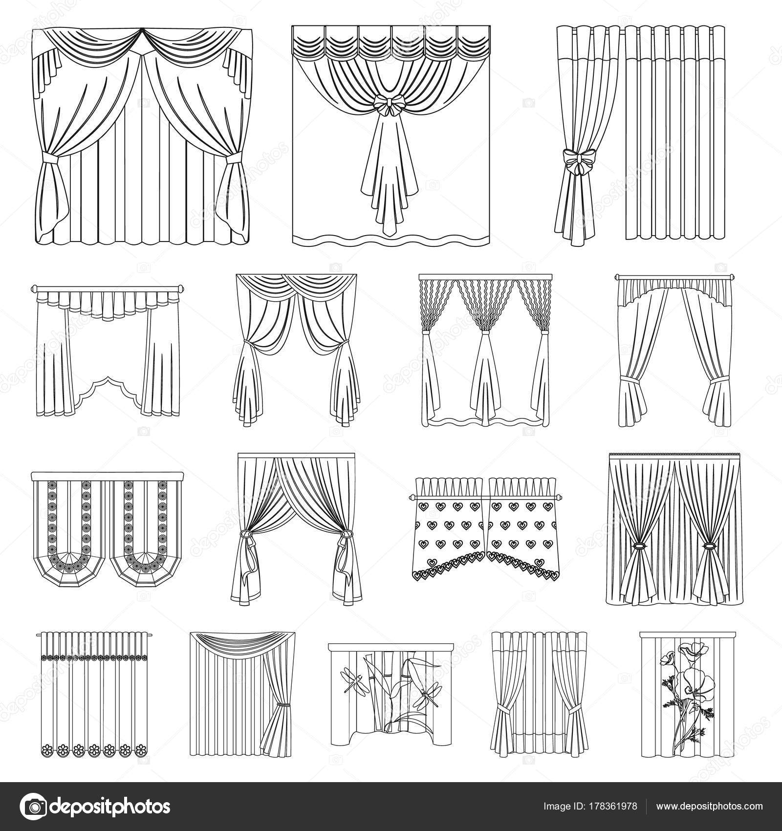 Different kinds of curtains outline icons in set collection for design.  Curtains and lambrequins vector symbol stock web illustration. Stock Vector  Image by ©PandaVector #178361978