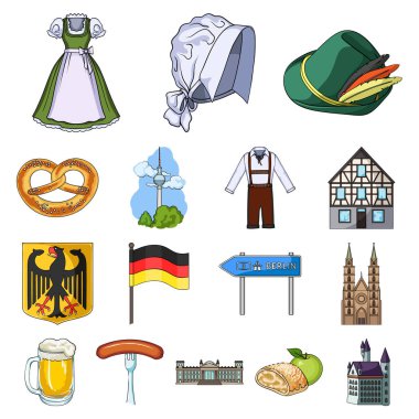 Set koleksiyonu tasarım için ülke Almanya karikatür simgeler. Almanya ve dönüm noktası sembol stok web illüstrasyon vektör.