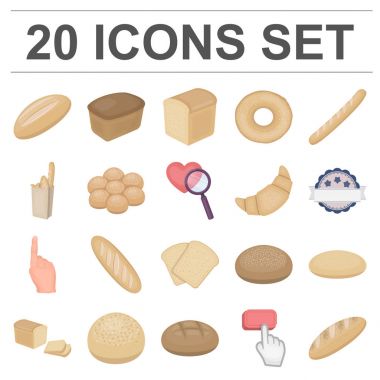 Ekmek çeşidi set koleksiyonu tasarım için simgeleri karikatür. Pastane sembol stok web illüstrasyon vektör.