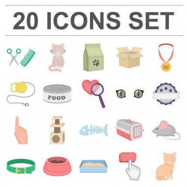 Set koleksiyonu tasarım için bir hayvan kedi çizgi film simgeler. Bir kedi vektör simge stok web gösterim amacıyla bakım.