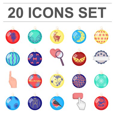 Noel oyuncaklar set koleksiyonu tasarım için simgeleri karikatür. Yeni yıl topları sembol stok web illüstrasyon vektör.