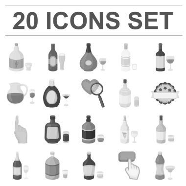 Set koleksiyonu tasarım için alkol tek renkli simgeler türleri. Alkol şişeleri vektör simge stok web çizimde.