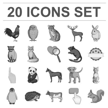 Set koleksiyonu tasarım için gerçekçi hayvanları tek renkli simgeler. Yerli ve vahşi hayvanlar sembol stok web illüstrasyon vektör.