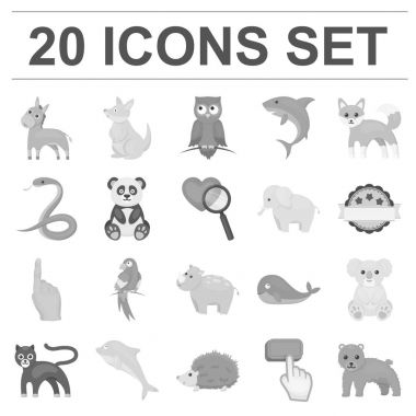 Bir gerçekçi olmayan hayvan tek renkli simgeler set koleksiyonu tasarım için. Oyuncak hayvanlar sembol stok web illüstrasyon vektör.