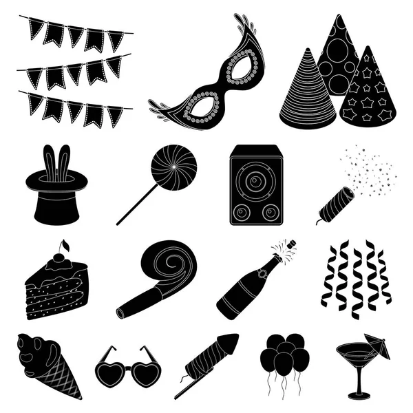 Fiesta, iconos negros de entretenimiento en la colección de conjuntos para el diseño. Celebración y tratar vector símbolo stock web ilustración . — Vector de stock