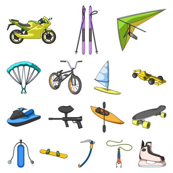 Extreme sport cartoon icons in set collection for design.Different kinds of sports vector symbol stock web illustration.