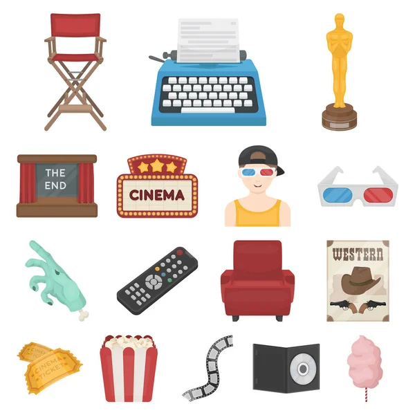Filmer och film tecknad ikoner i set samling för design. Filmer och attribut vektor symbol lager web illustration. — Stock vektor