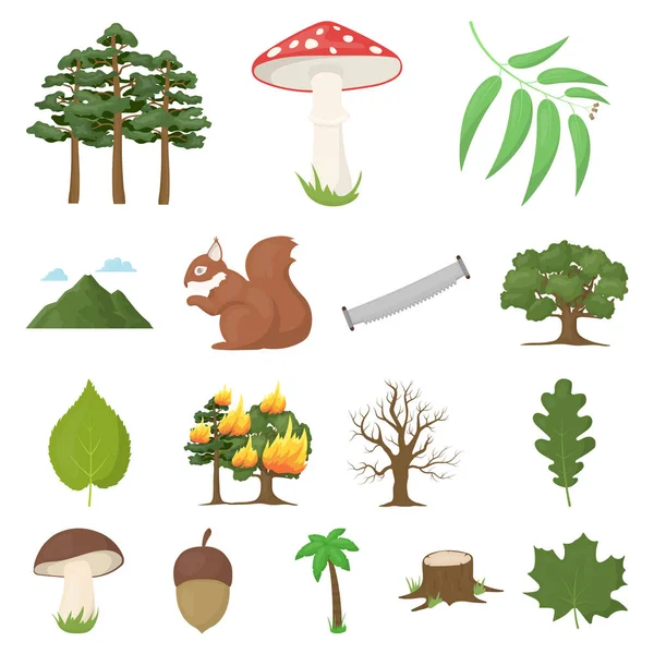 Erdők és a természet rajzfilm ikonok beállítása gyűjtemény design. Erdei élet vektor szimbólum állomány honlap illusztráció. — Stock Vector