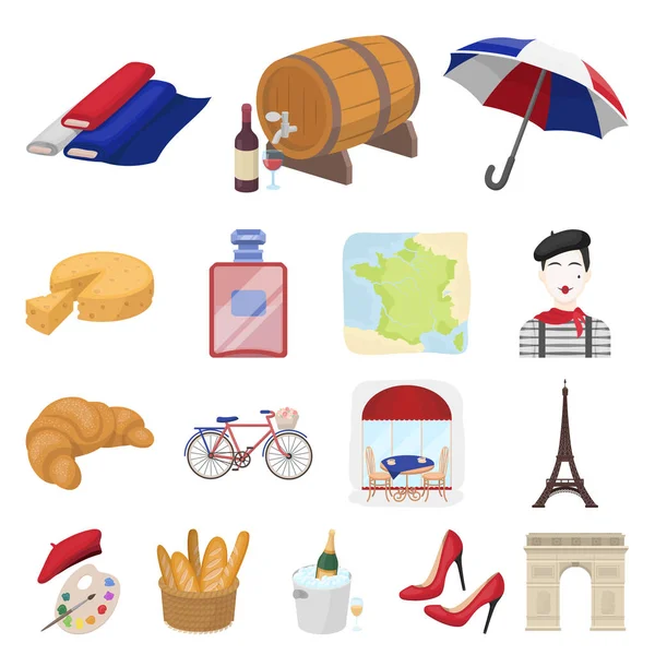 Country France icone dei cartoni animati nella collezione di set per il design. Francia e simbolo di riferimento vettoriale stock web illustrazione . — Vettoriale Stock