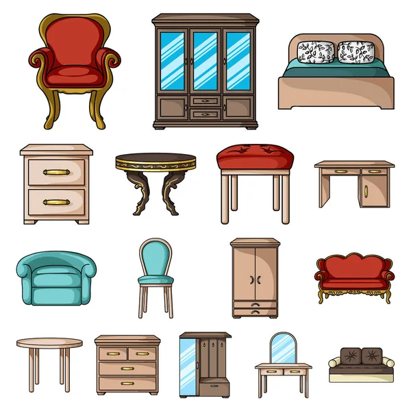Tecknad ikoner i set samling för design möbler och inredning. Hem möbler vektor symbol lager web illustration. — Stock vektor