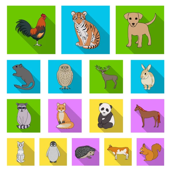 Animales realistas iconos planos en la colección de conjuntos para el diseño. Animales salvajes y domésticos vector símbolo stock web ilustración . — Vector de stock