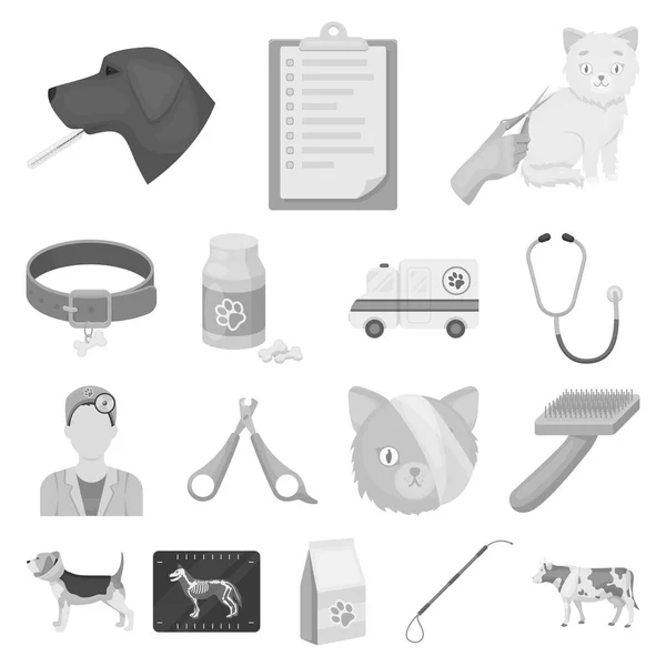 Clinique vétérinaire icônes monochromes dans la collection ensemble pour la conception. Traitement d'un animal de compagnie vecteur symbole stock web illustration . — Image vectorielle