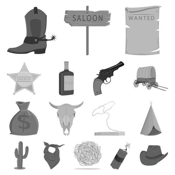 Attributes of the wild west monochrome icons in set collection for design.Texas and America vector symbol stock web illustration.