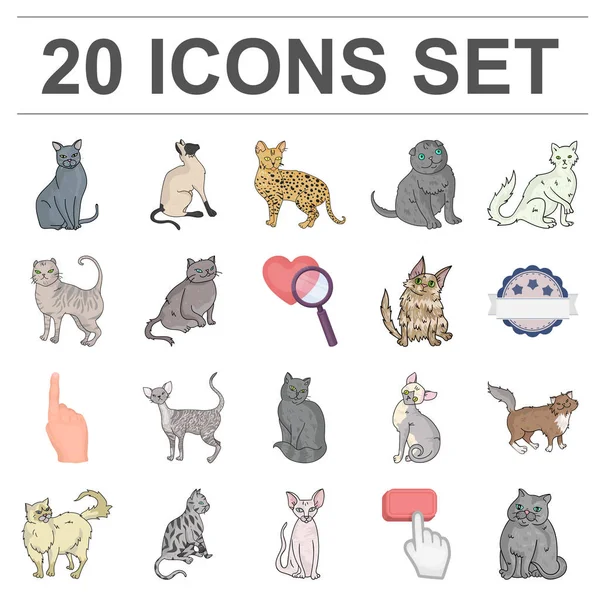Raser av katter tecknad ikoner i set samling för design. Husdjur katt vektor symbol lager web illustration. — Stock vektor