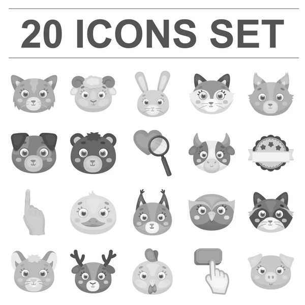 Muzzles of animals monochrome icons in set collection for design. Wild and domestic animals vector symbol stock web illustration. — Stock Vector