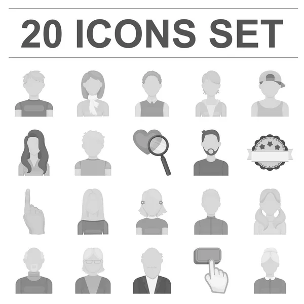 Icônes Avatar et visage monochromes dans la collection set pour le design. Un personnage apparence vectoriel symbole stock web illustration . — Image vectorielle