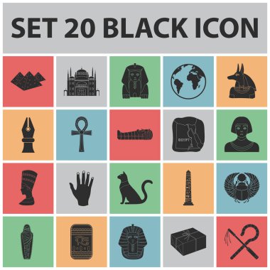 Set koleksiyonu tasarım için antik Mısır siyah simgeler. Firavun saltanatı sembol stok web illüstrasyon vektör.
