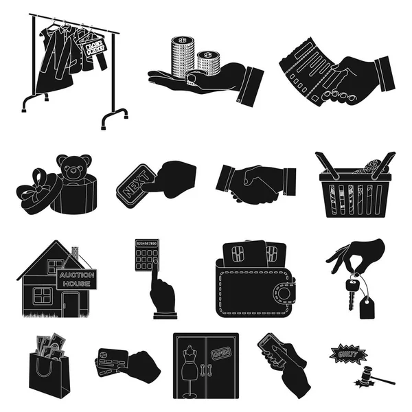 E-commerce e ícones negros de negócios na coleção de conjuntos para design. Compra e venda de símbolo vetorial ilustração web . — Vetor de Stock