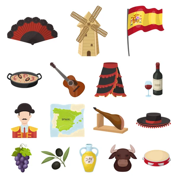 Ícones de desenhos animados do país Espanha na coleção de conjuntos para design.Travel e atrações símbolo vetorial ilustração da web . — Vetor de Stock