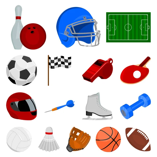 Diferentes tipos de iconos de dibujos animados deportivos en la colección de conjuntos para el diseño. Equipo deportivo vector símbolo stock web ilustración . — Vector de stock