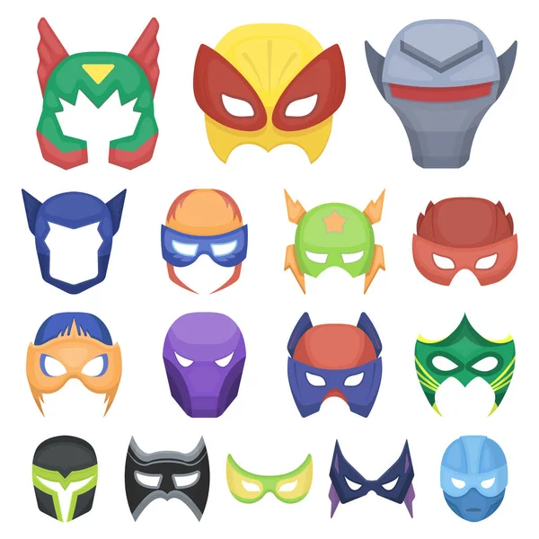 Máscara de carnaval iconos de dibujos animados en la colección de conjuntos para design.Mask en los ojos y la cara vector símbolo stock web ilustración . — Archivo Imágenes Vectoriales