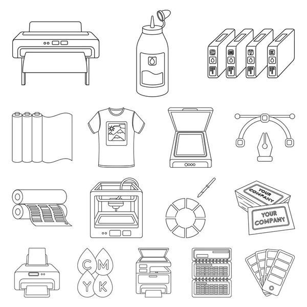 Les produits typographiques décrivent les icônes dans la collection définie pour le design. Impression et équipement symbole vectoriel stock illustration web . — Image vectorielle