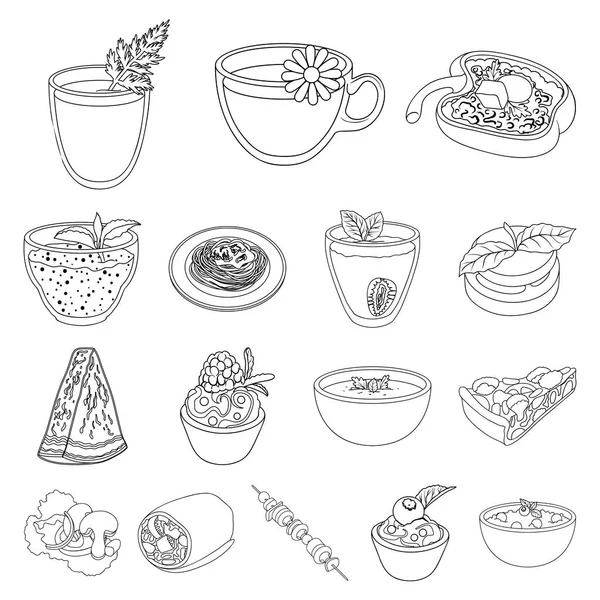 Ícones de contorno de prato vegetariano na coleção de conjuntos para design.Vegetable e leite símbolo de vetor de alimento ilustração web estoque . —  Vetores de Stock