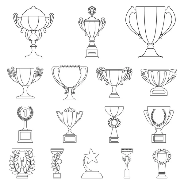 Goldbecher umreißen Symbole in Set-Kollektion für Design. Gewinner Cup Vektor Symbol Stock Web Illustration. — Stockvektor