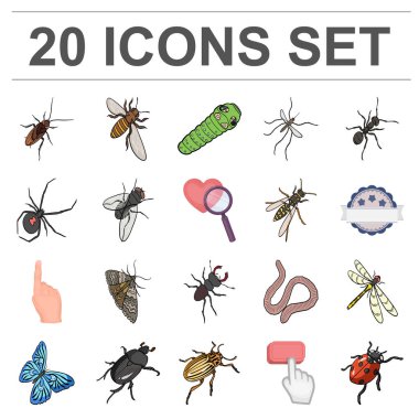 Çeşitli böcekler set koleksiyonu tasarım için simgeleri karikatür. Böcek Eklem bacaklılar vektör izometrik sembol stok web çizimi.