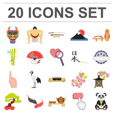 Set koleksiyonu tasarım için ülke Japonya karikatür simgeler. Japonya ve dönüm noktası sembol stok web illüstrasyon vektör.