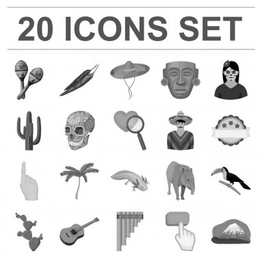 Ülke Meksika set koleksiyonu tasarım için tek renkli simgeler. Meksika ve dönüm noktası sembol stok web illüstrasyon vektör.