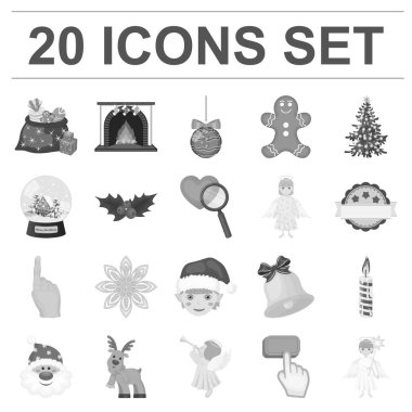 Noel öznitelikleri ve aksesuarları tek renkli simgeler set koleksiyonu tasarım için. Neşeli Noel vektör simge stok web çizim.