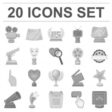 Film Ödülü ve set koleksiyonu tasarım için tek renkli simgeler ödüller. Dünya Film Akademisi vektör simge stok web çizim.