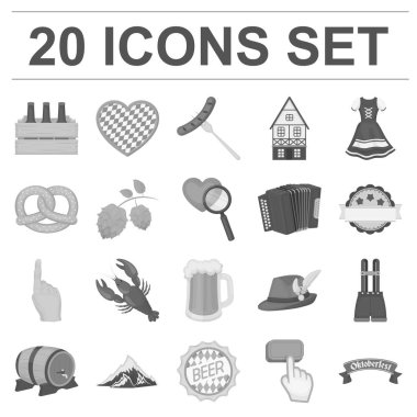 Set koleksiyonu tasarım için Münih tek renkli simgeler Ekim Festivali. Gelenek ve eğlenceli sembol stok web illüstrasyon vektör.