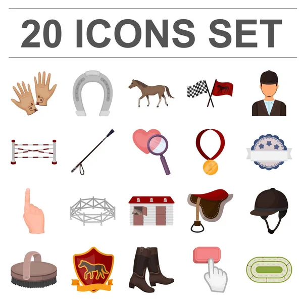 Hippodrome and horse cartoon icons in set collection for design. Horse Racing and Equipment vector symbol stock web illustration. — Stock Vector
