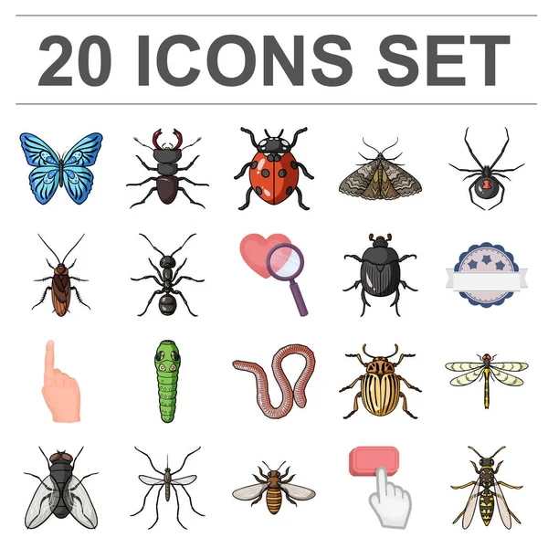 Diferentes tipos de insectos iconos de dibujos animados en la colección de conjuntos para el diseño. Artrópodo insecto vector símbolo stock web ilustración . — Archivo Imágenes Vectoriales