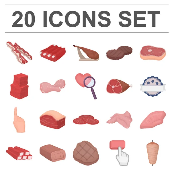 Different meat cartoon icons in set collection for design. Meat product vector symbol stock web illustration. — Stock Vector