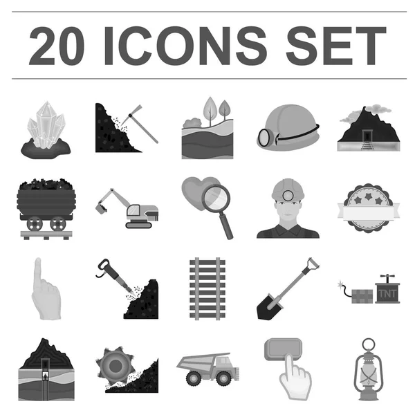 Industrie minière icônes monochromes dans la collection ensemble pour la conception. Matériel et outils symbole vectoriel stock illustration web . — Image vectorielle
