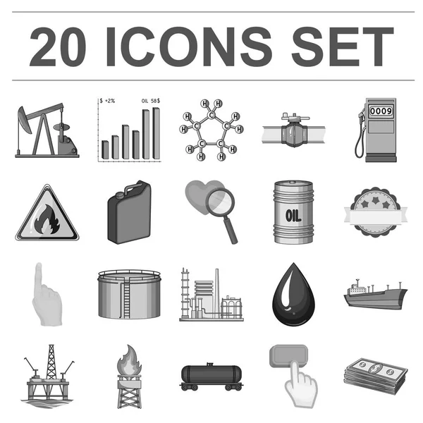 Iconos monocromáticos de la industria petrolera en colección de conjuntos para diseño. Equipo y producción de aceite vector símbolo stock web ilustración . — Vector de stock