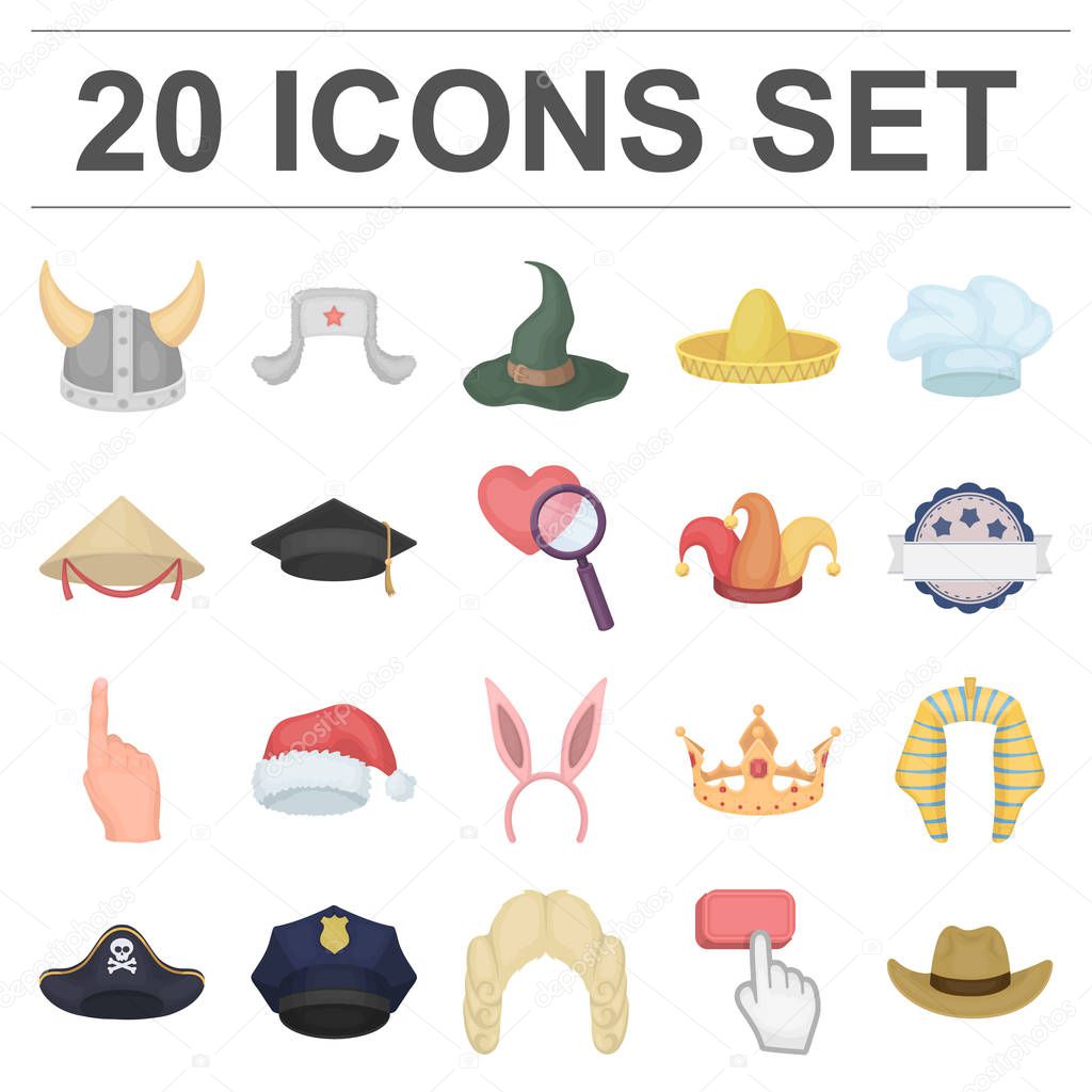 Different kinds of hats cartoon icons in set collection for design.Headdress vector symbol stock web illustration.