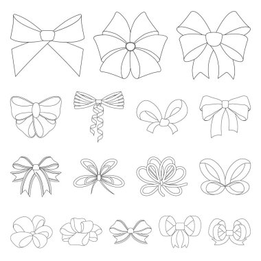 Çok renkli yay set koleksiyonu tasarım için simgeleri anahat. Dekorasyon vektör simge stok web çizim için yay.