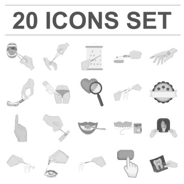 Set koleksiyonu tasarım için eller tek renkli simgelerle manipülasyon. El hareketi tıp vektör simge stok web çizimde.