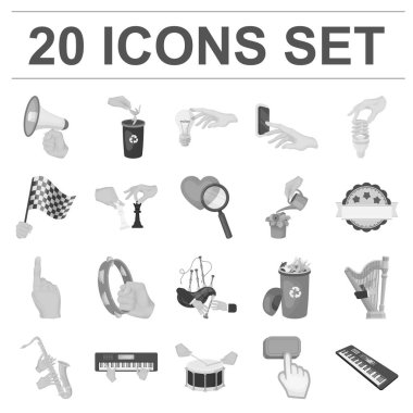 Set koleksiyonu tasarım için eller tek renkli simgelerle manipülasyon. El hareketi vektör simge stok web çizim.