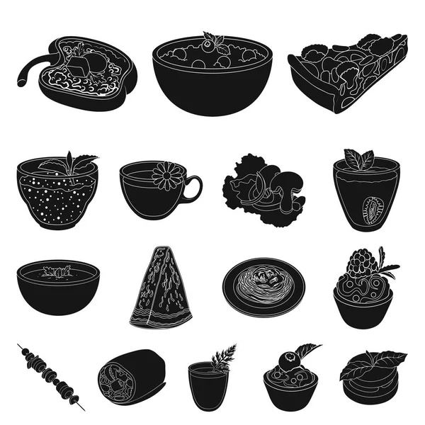 Kasvisruoka musta kuvakkeet asetettu kokoelma design.Vegetable ja maito ruoka vektori symboli varastossa web kuva . — vektorikuva