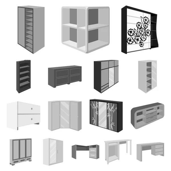 Móveis de quarto ícones monocromáticos em coleção de conjuntos para design. Mobília de madeira moderna símbolo vetorial isométrico ilustração web estoque . — Vetor de Stock