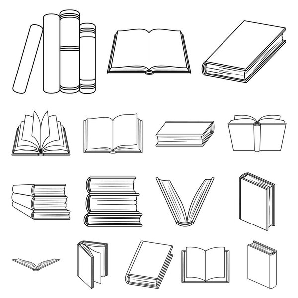 Book in the binding outline icons in set collection for design. Printed products vector symbol stock web illustration.